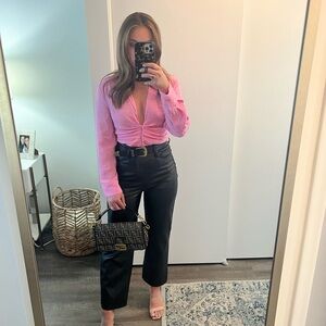 Zara Deep V-Neck Blouse in Hot Pink
